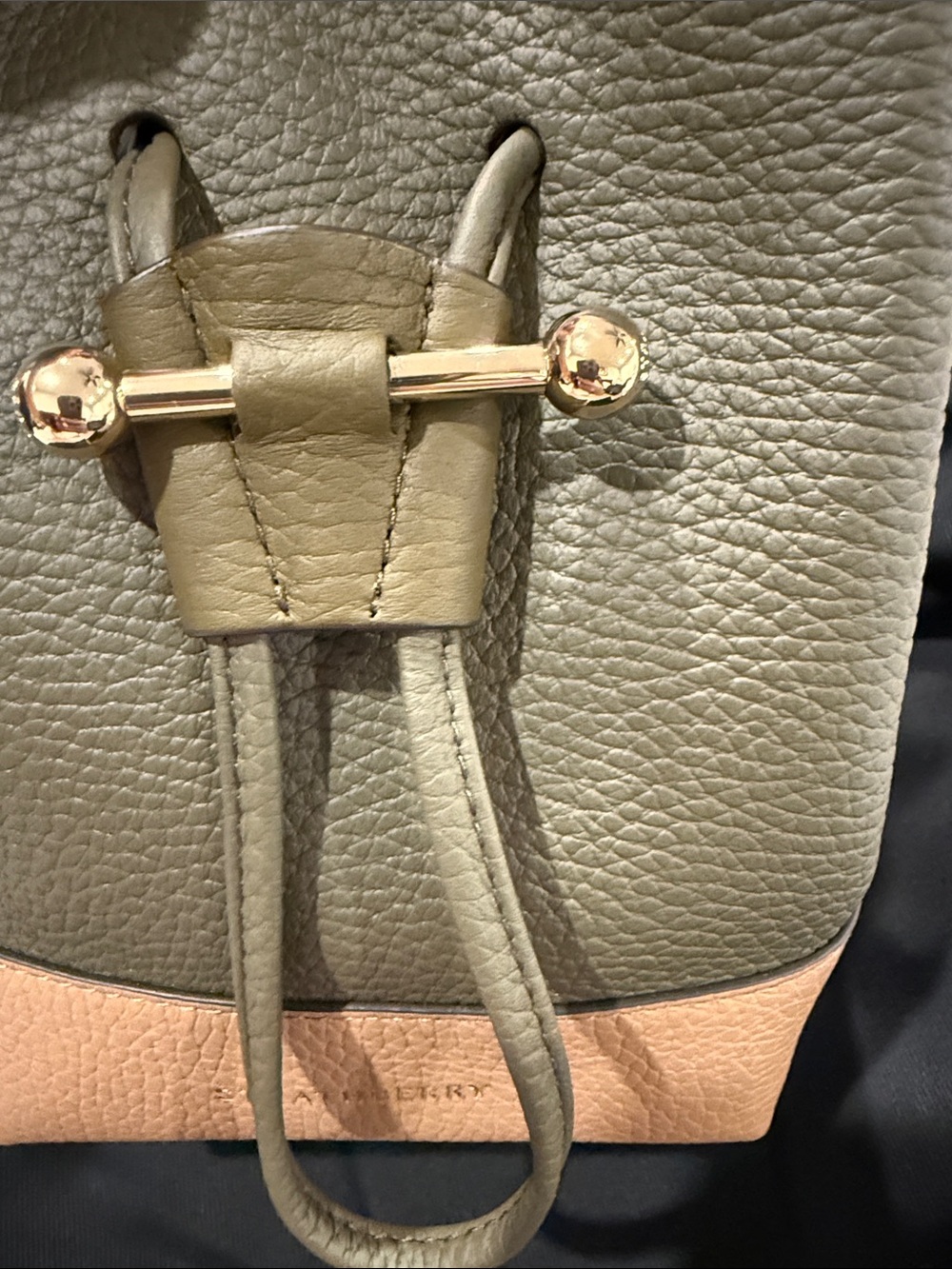 Strathberry Luxurious Bucket Bag Two Way Olive Tan and Cream - Picture 9 of 11